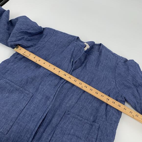 $188 Eileen Fisher Organic Linen Twill Snap Front Jacket Medium Blue Chambray M - Picture 7 of 8